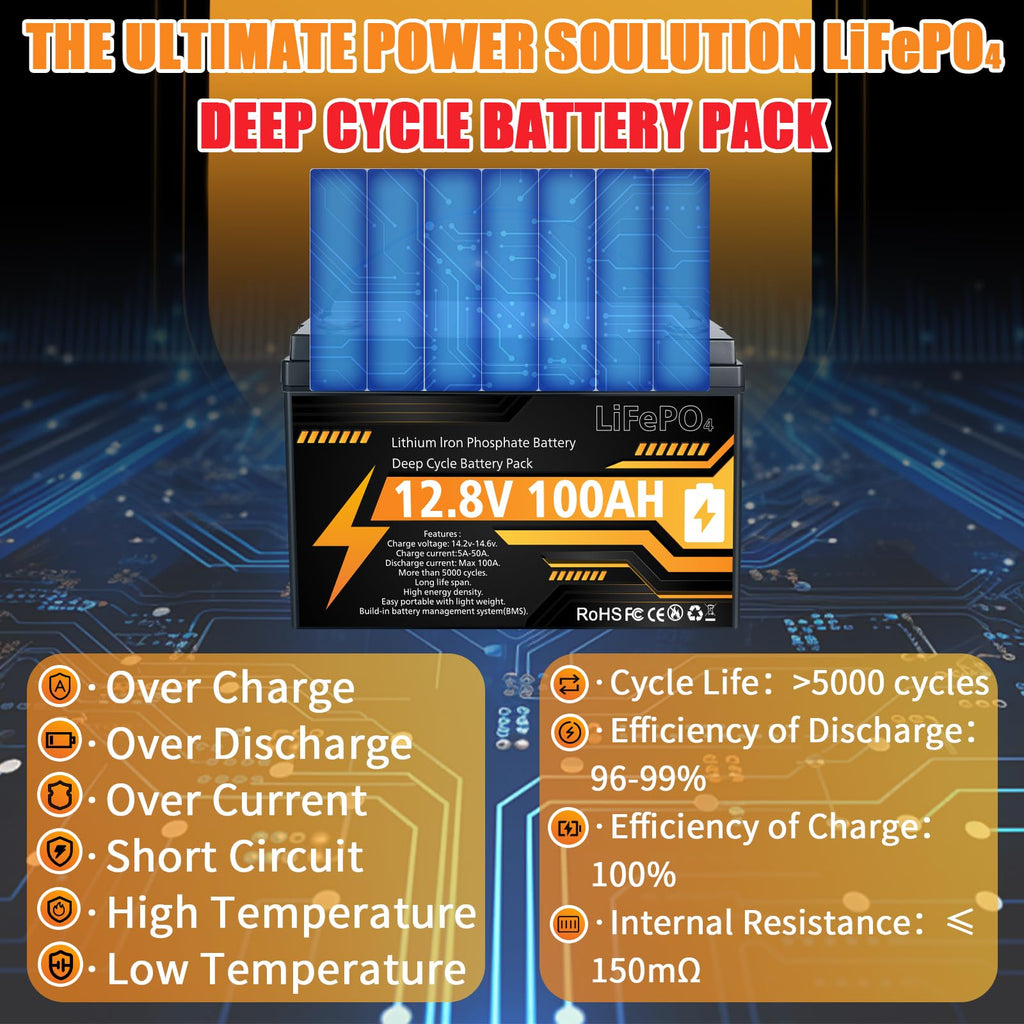 12V 100Ah LiFePO4 Deep Cycle Battery M5198