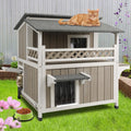 Weatherproof 2-Story Outdoor Cat House with Balcony T661641