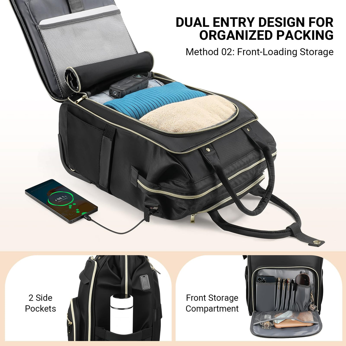 Rolling Backpack with Wheels, USB & Type-C Charging Port H8917