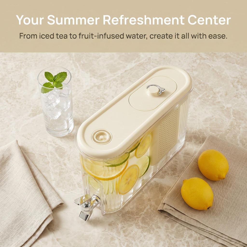 White Cold Beverage Dispenser with Faucet B81476