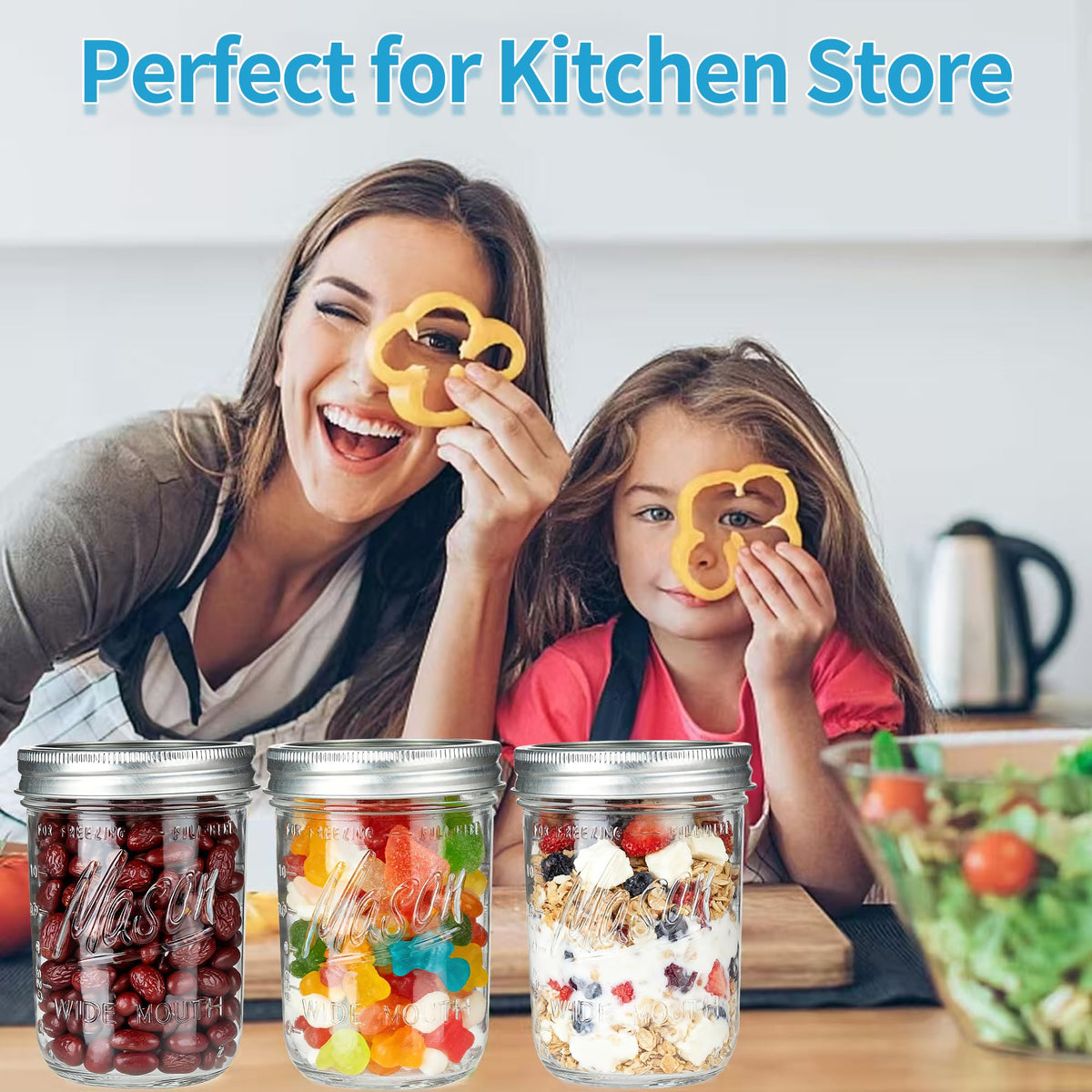 16 oz Wide Mouth Glass Mason Jars with Lids 8 Pack A9330