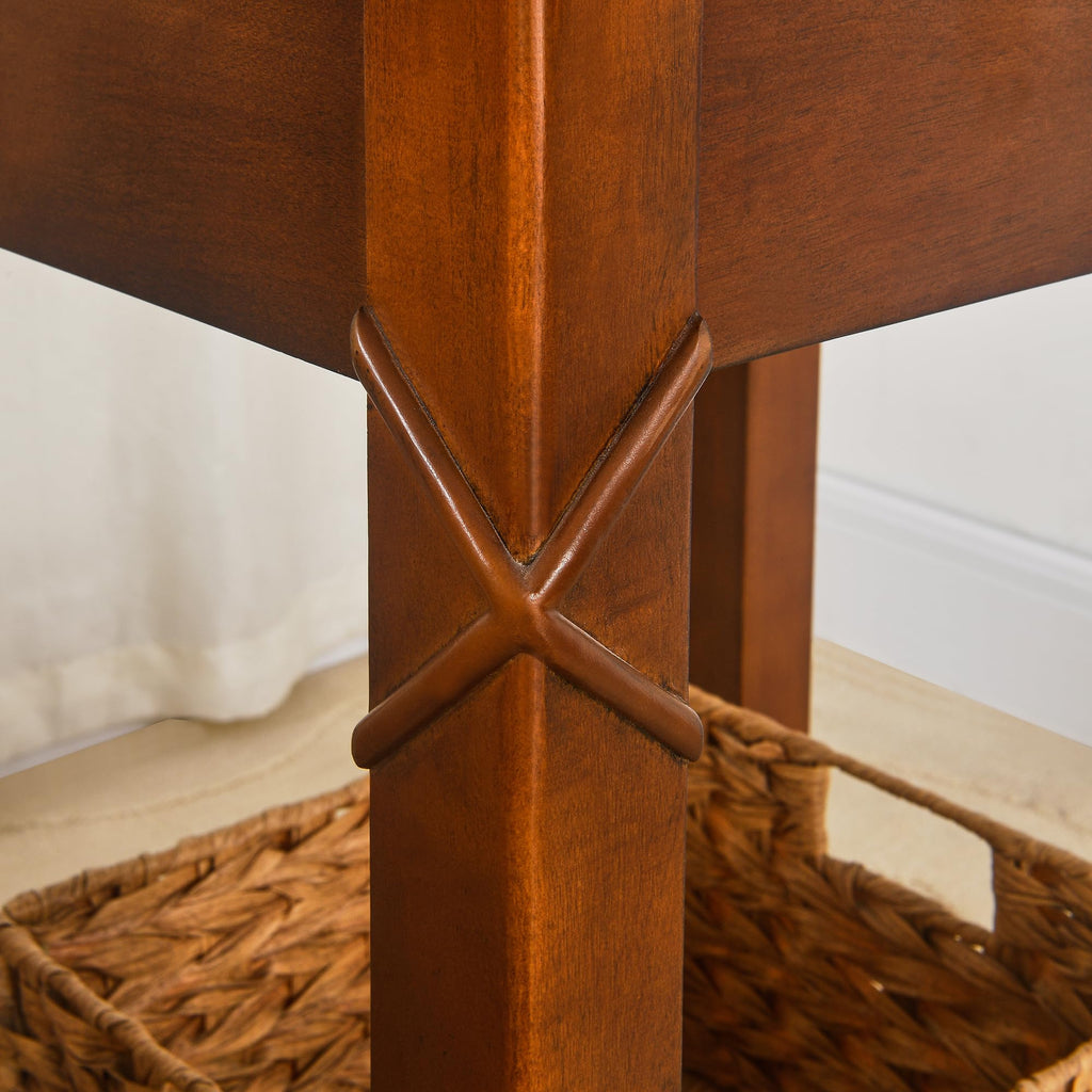 Small Solid Wood Side End Table with Drawer and Storage Shelf L138784