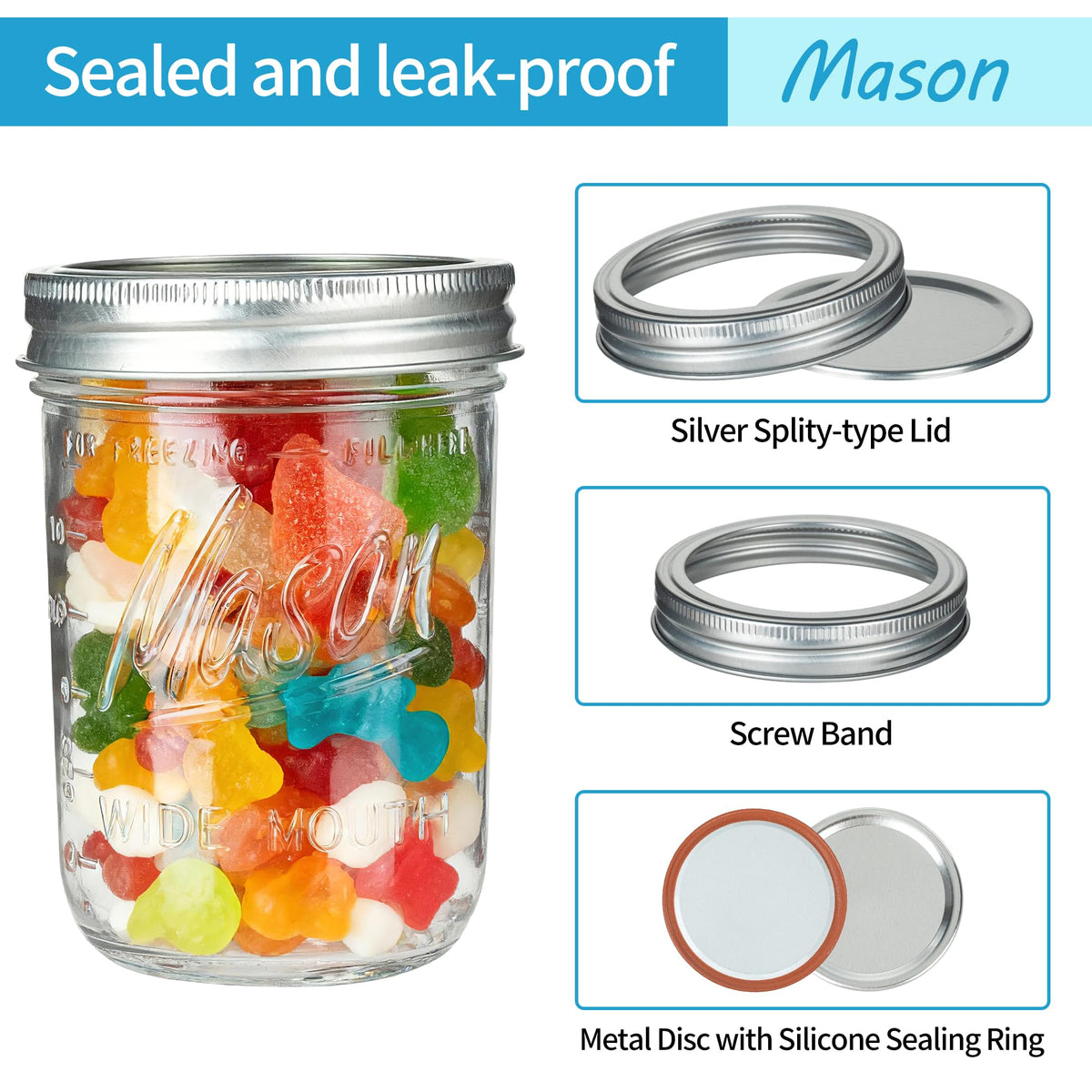 16 oz Wide Mouth Glass Mason Jars with Lids 8 Pack A9330