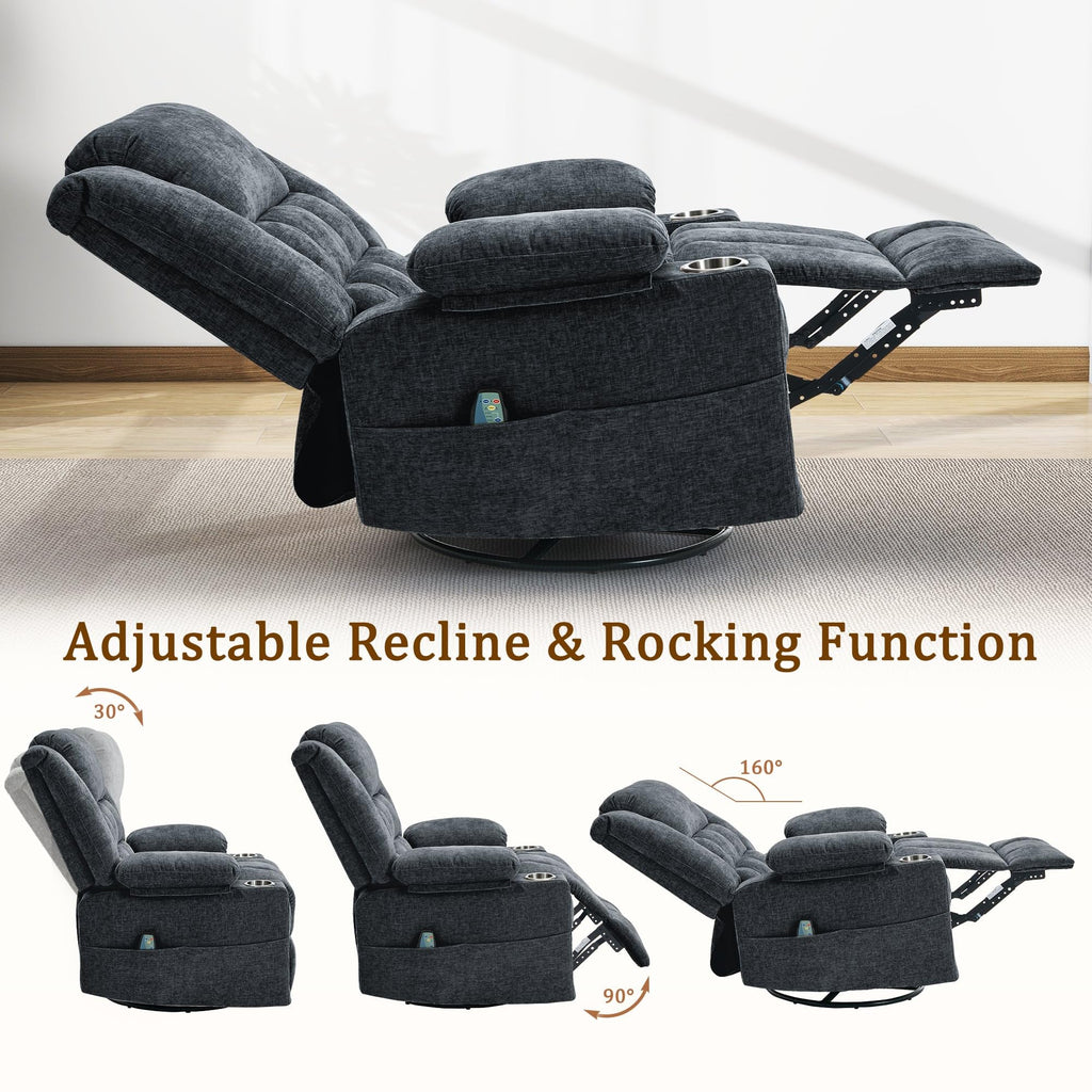 Fabric Dark Gray Swivel Rocker Recliner with Cup Holder S9155