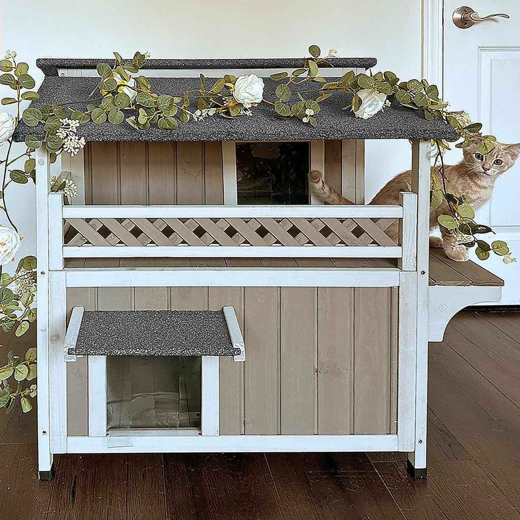 Weatherproof 2-Story Outdoor Cat House with Balcony T661641