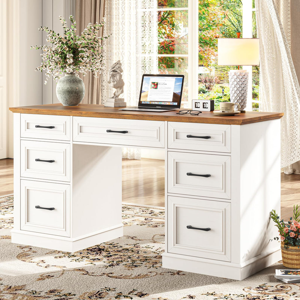 Antique White Executive Desk with File Drawers K49286