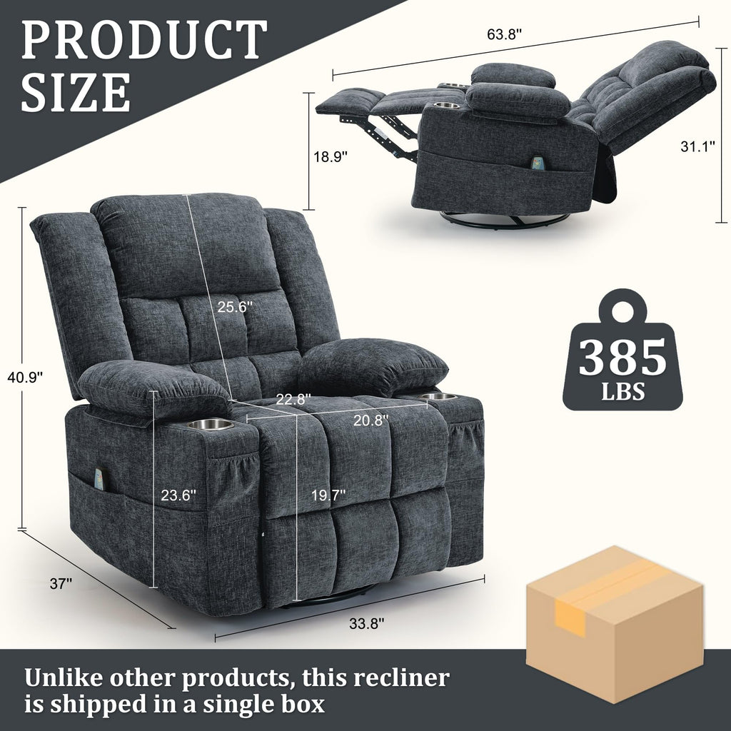 Fabric Dark Gray Swivel Rocker Recliner with Cup Holder S9155