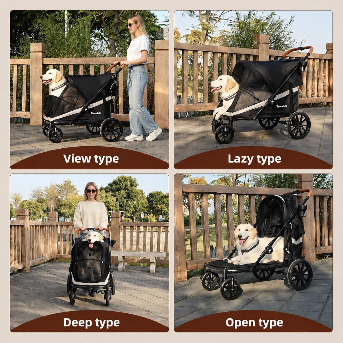 Black Large 4 Wheel Dog Stroller with Storage Pocket G390
