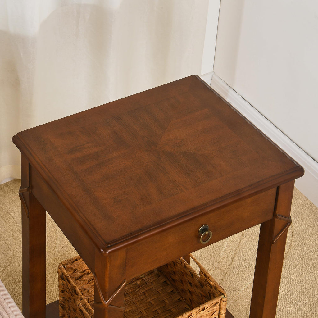 Small Solid Wood Side End Table with Drawer and Storage Shelf L138784