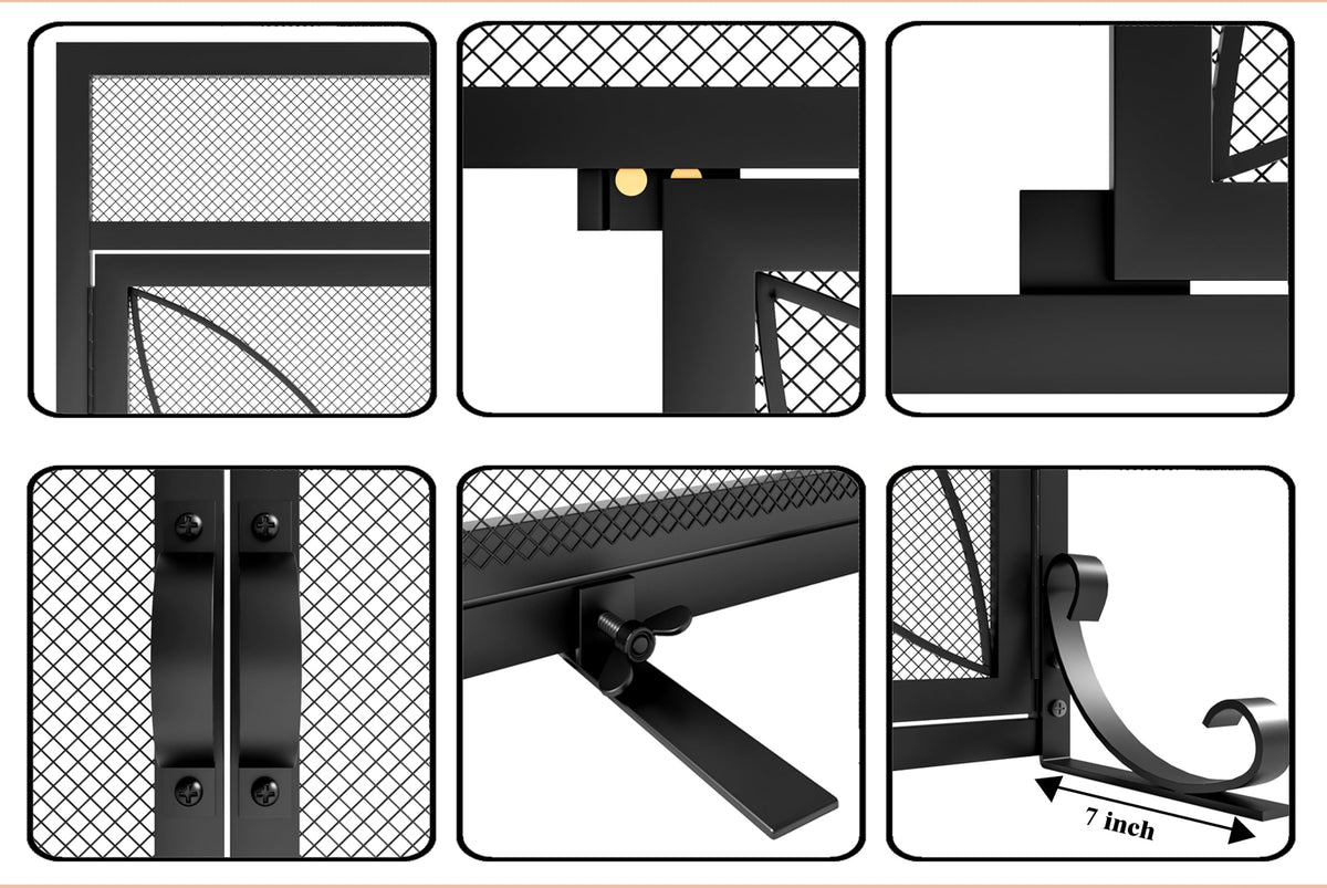 Magnetic Double Door Black Wrought Iron Fireplace Screen J78138