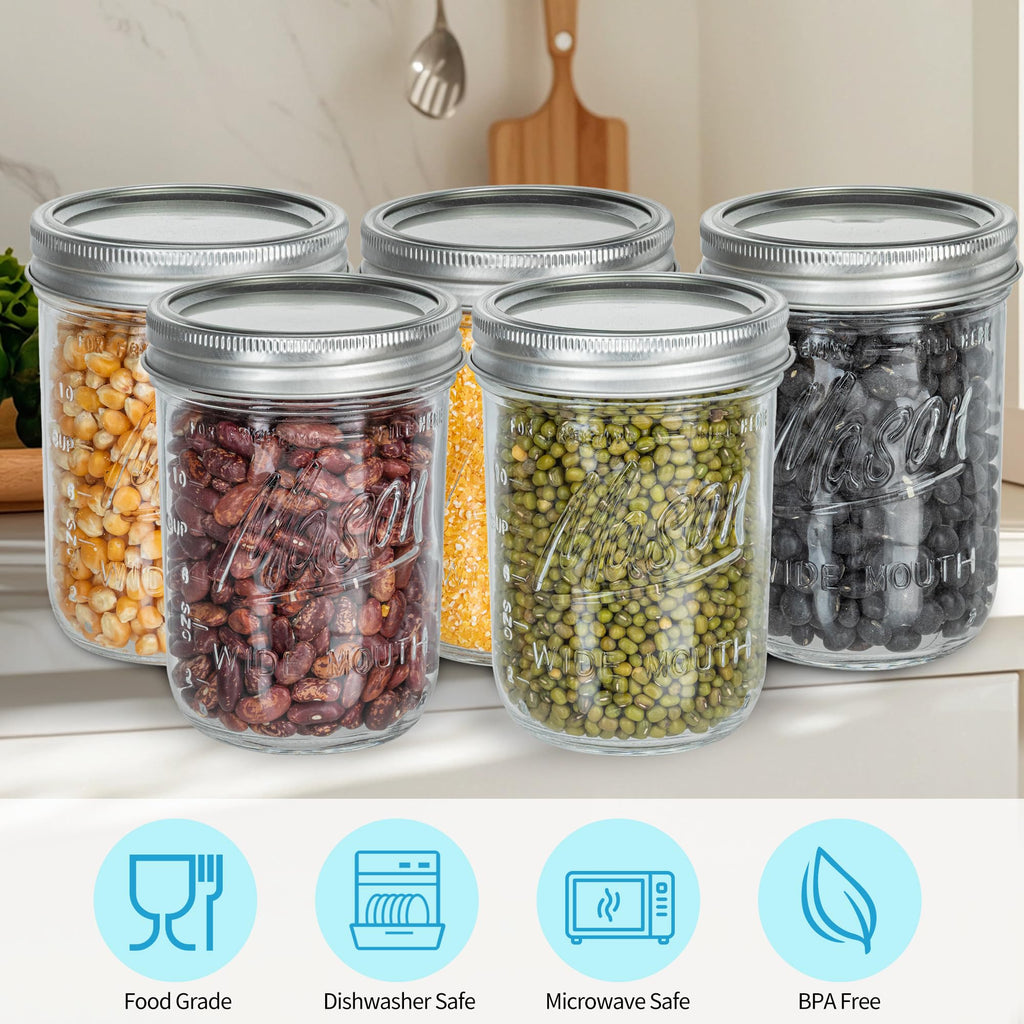 16 oz Wide Mouth Glass Mason Jars with Lids 8 Pack A9330
