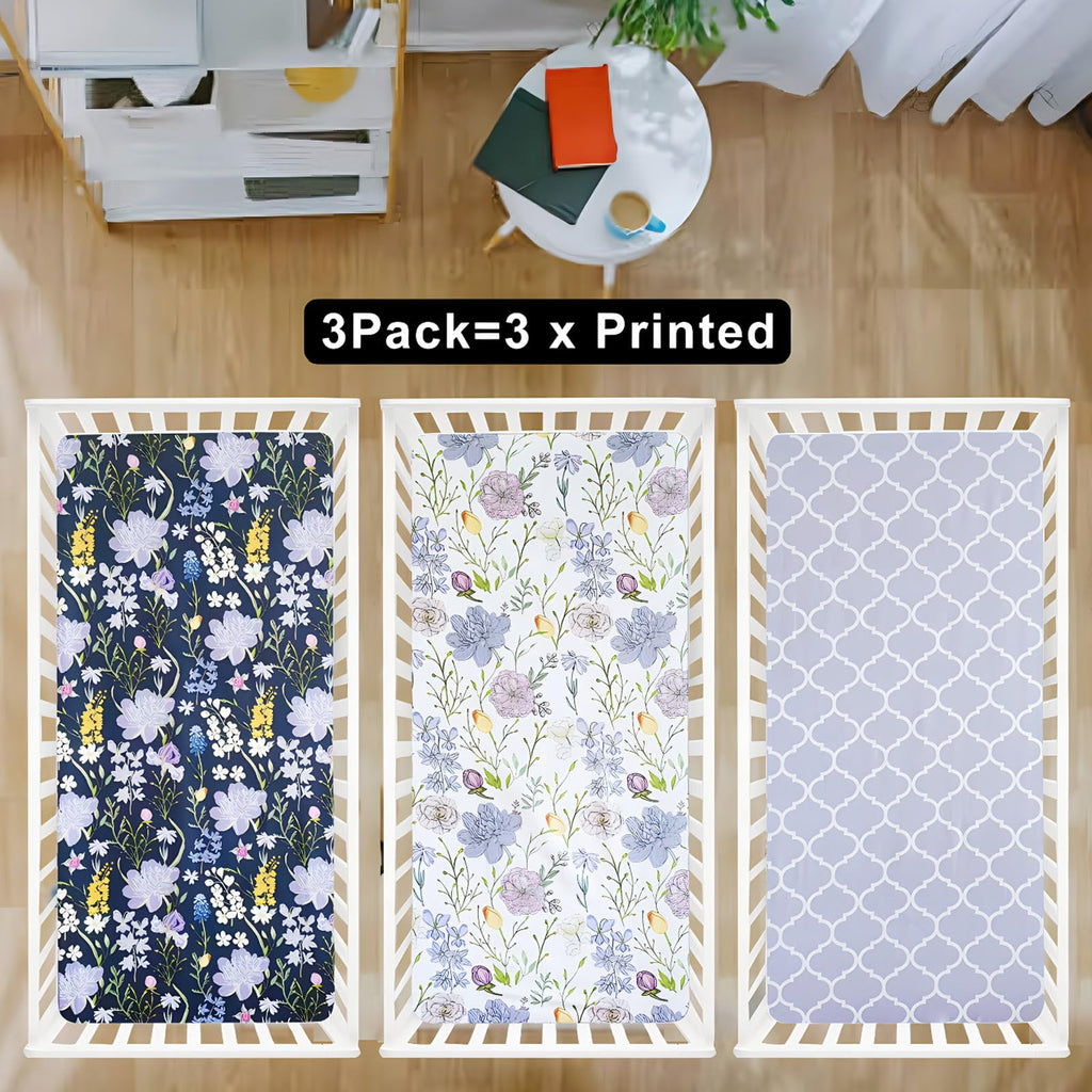 Soft Floral Crib Sheets 3 Pack 28'' X 52'' Fitted Microfiber Violet J727