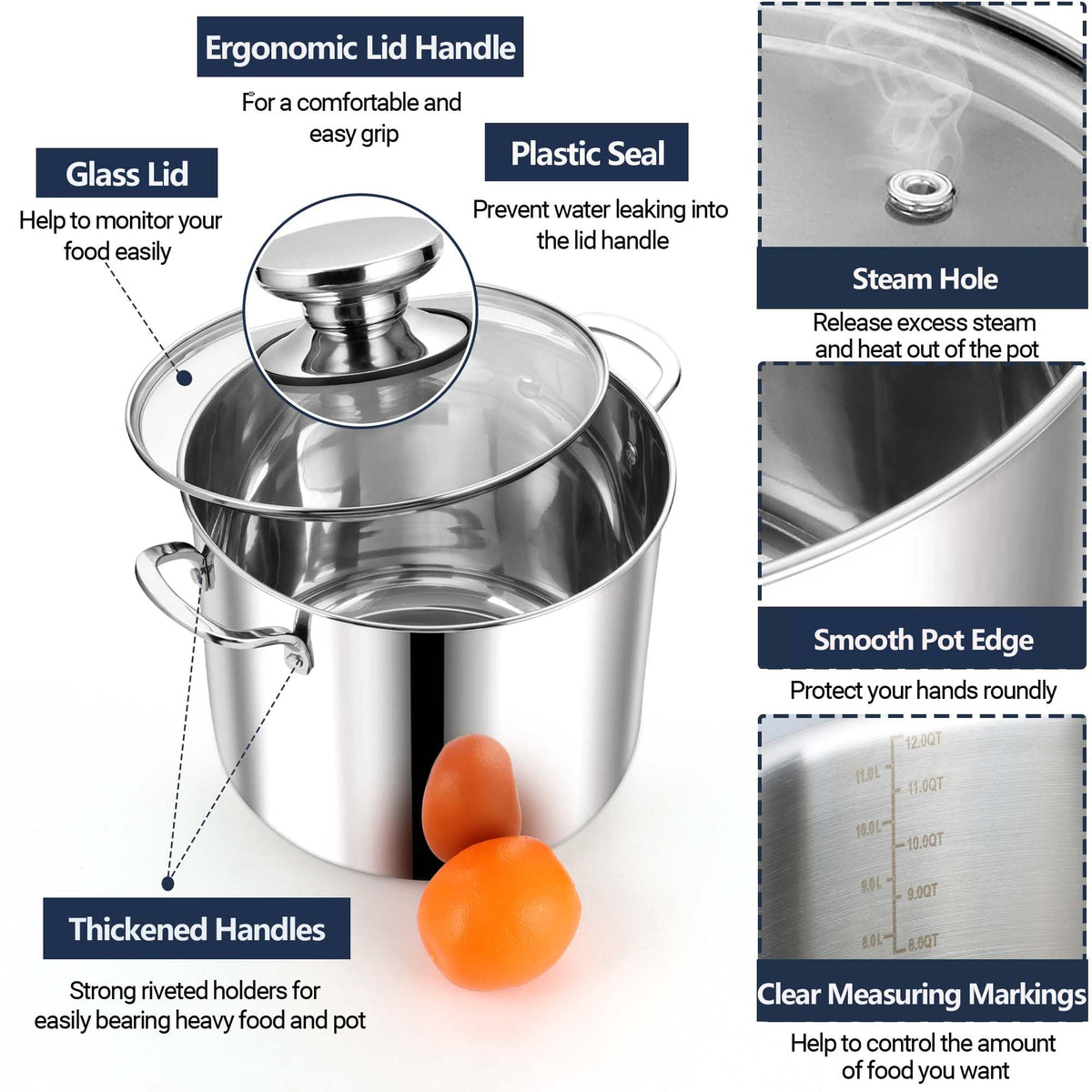12 Quart Stainless Steel Stock Pot with Lid X1114