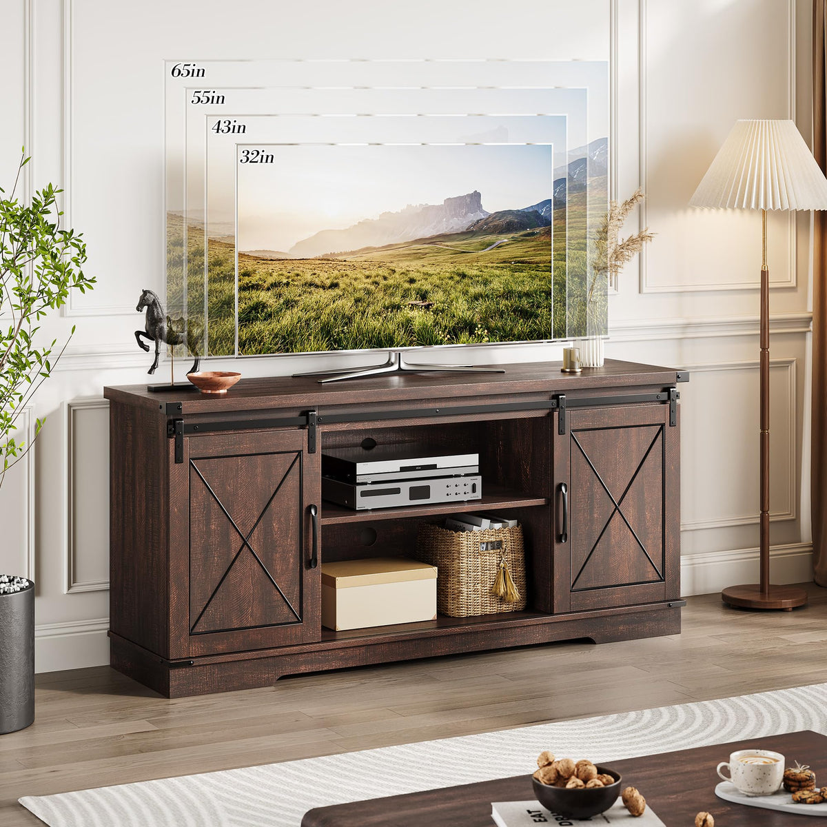 59 Inch TV Stand with Sliding Barn Doors J62930