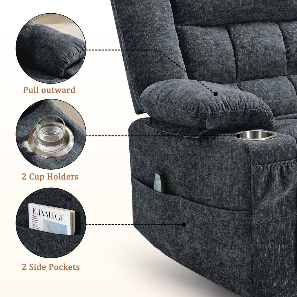 Fabric Dark Gray Swivel Rocker Recliner with Cup Holder S9155