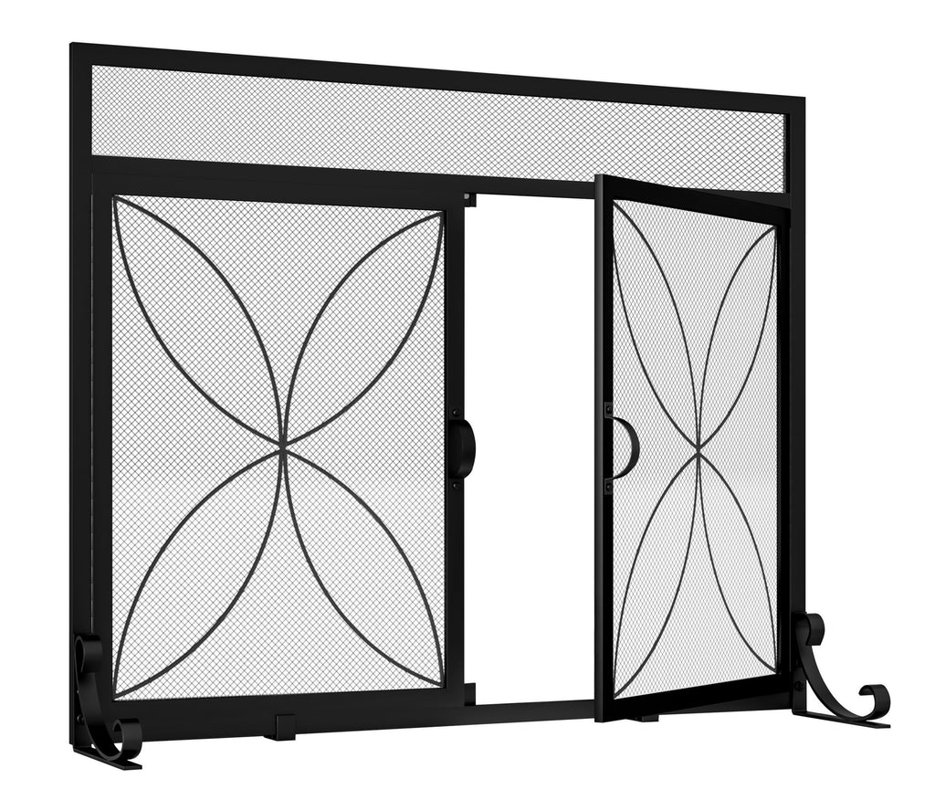 Magnetic Double Door Black Wrought Iron Fireplace Screen J78138
