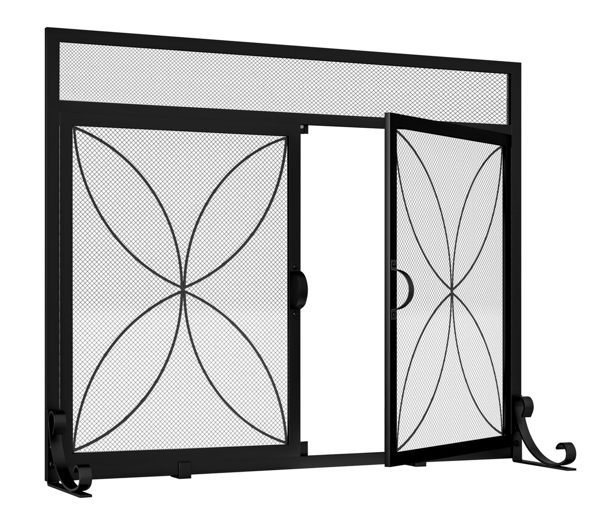 Magnetic Double Door Black Wrought Iron Fireplace Screen J78138