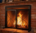 Magnetic Double Door Black Wrought Iron Fireplace Screen J78138