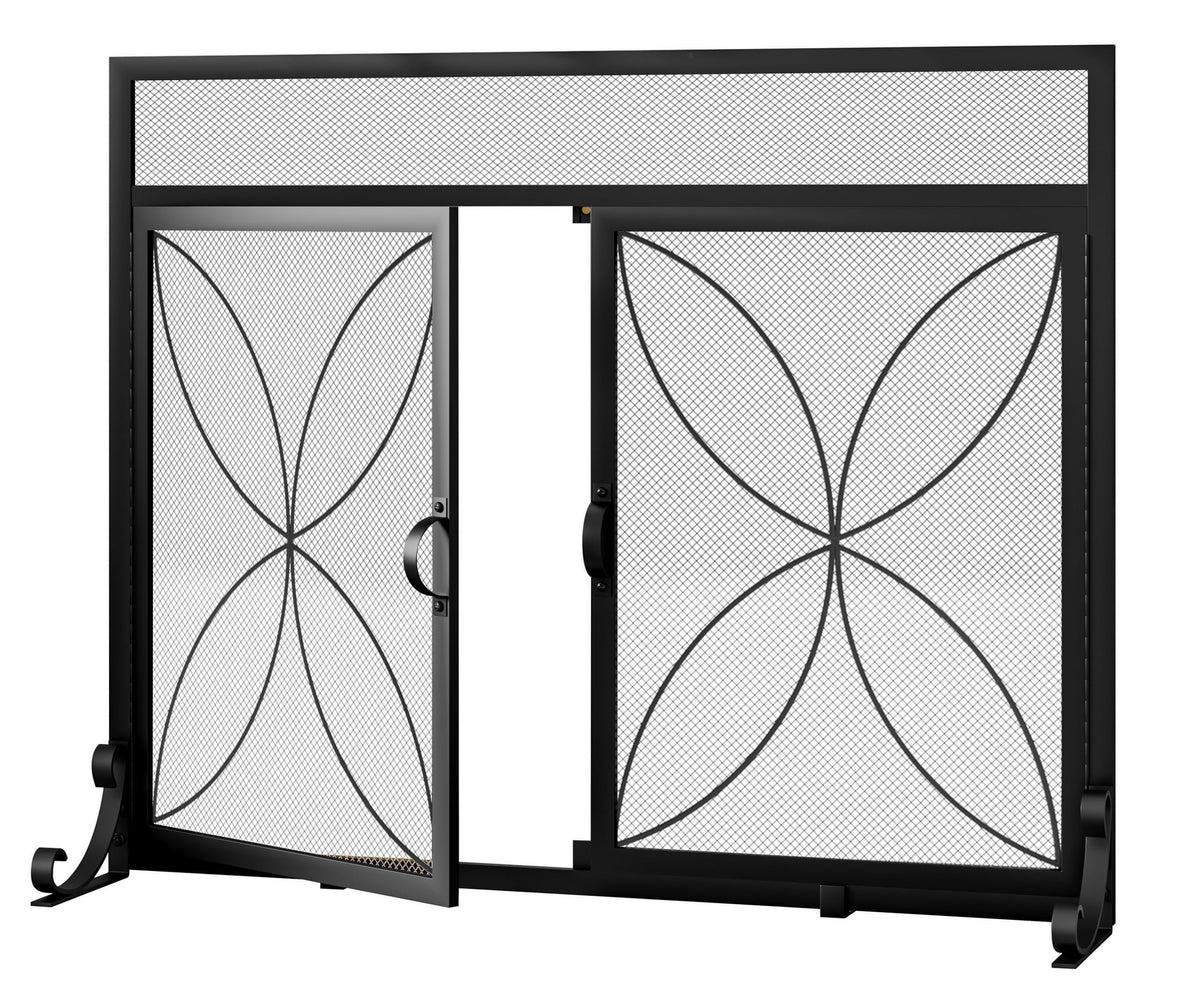 Magnetic Double Door Black Wrought Iron Fireplace Screen J78138
