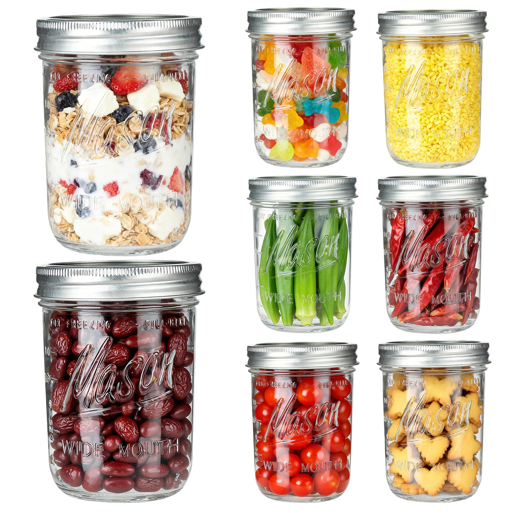 16 oz Wide Mouth Glass Mason Jars with Lids 8 Pack A9330