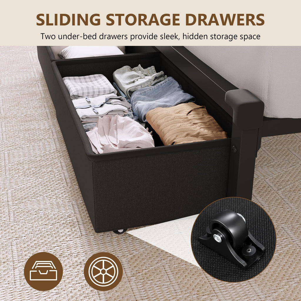Queen Size Storage Bed Frame with Upholstered Headboard D27768