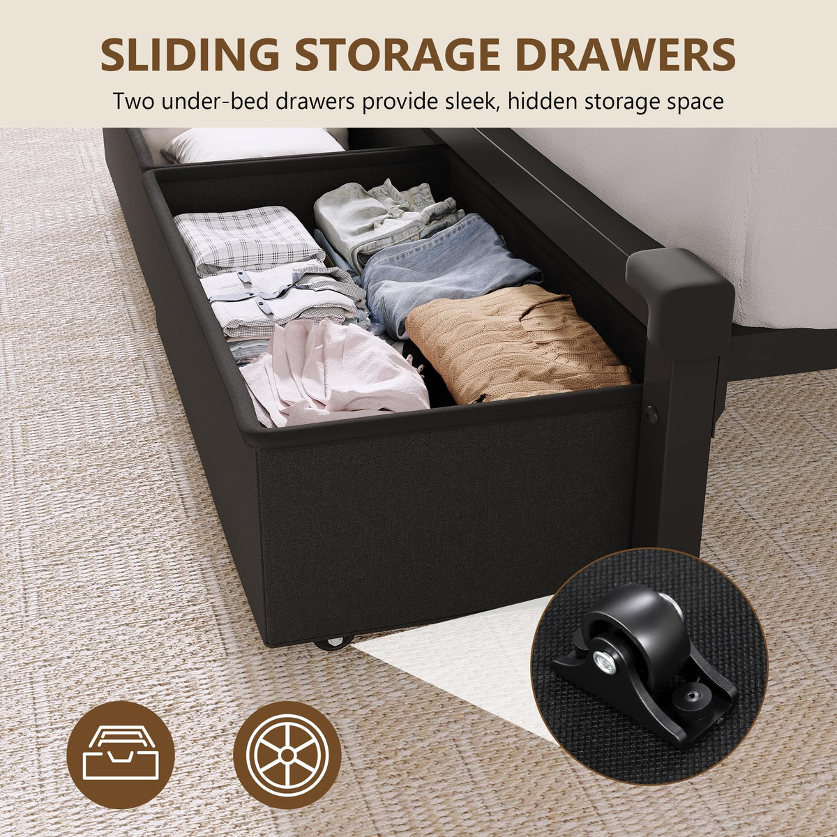 Queen Size Storage Bed Frame with Upholstered Headboard D27768