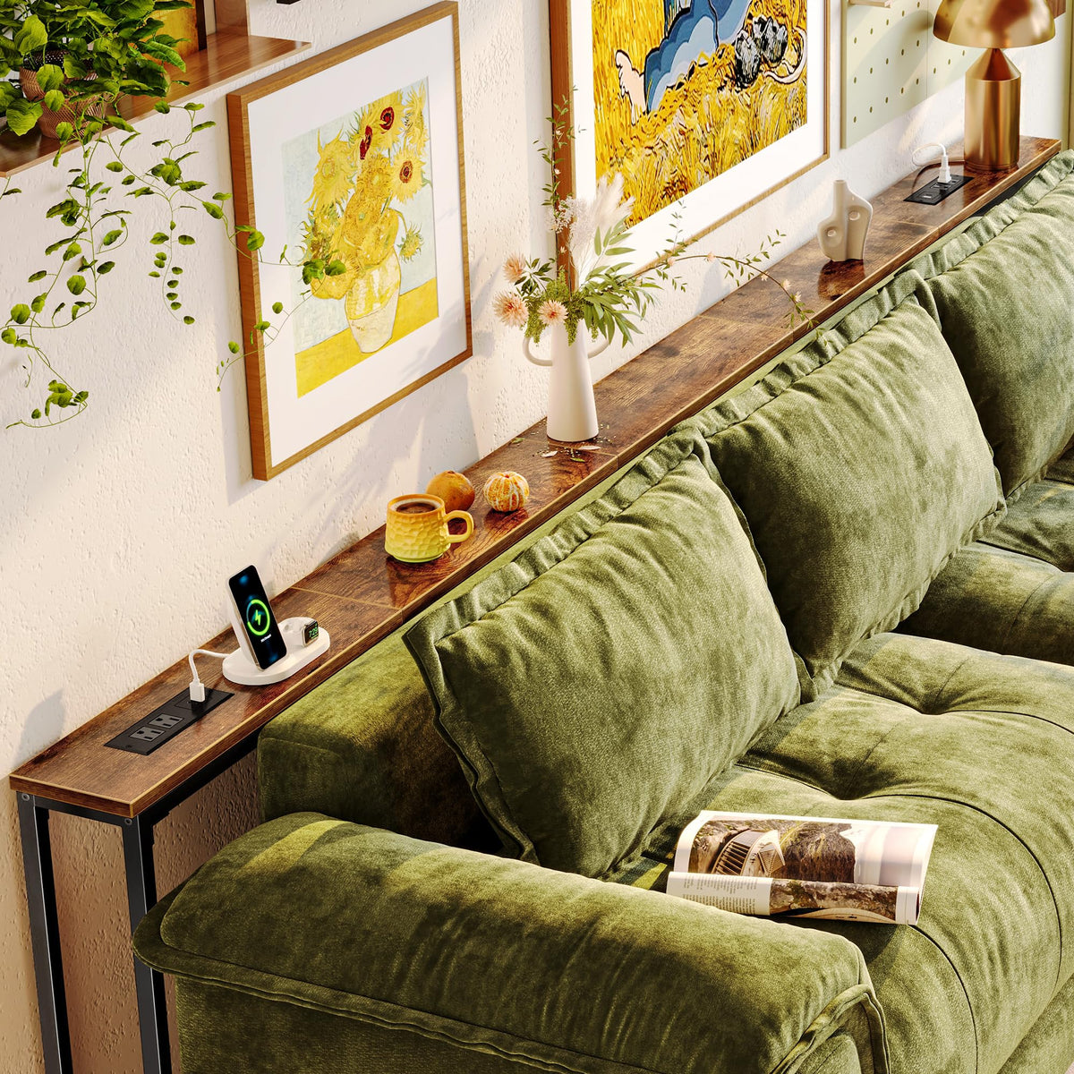 110.2 Inch Narrow Sofa Table with Power Outlets and USB-C Ports V546006